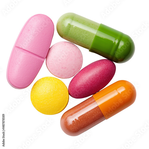 Obraz na płótnie Colorful capsules and tablets isolated on white w salonie