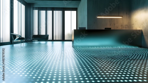 Futuristic Light Grid Floor in a Spacious Room