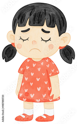Watercolor Illustration of a Sad Girl Showing Emotion