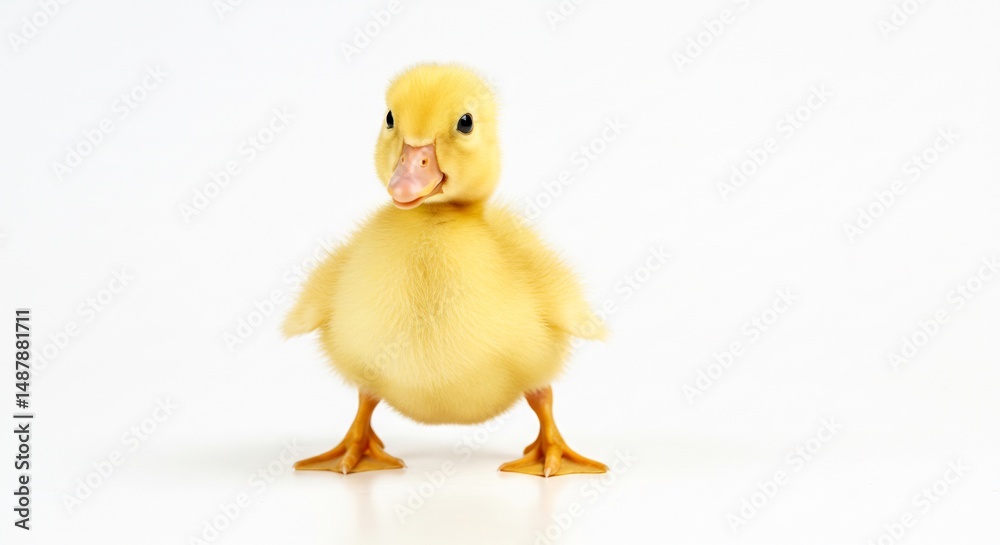 Fototapeta premium Fluffy yellow duckling stands proudly soft light background. AI Generated