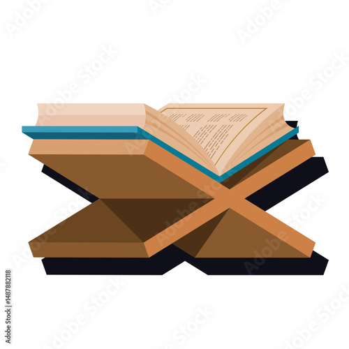 Holy Book The Noble Al Quran Kareem Open Vector 3D Illustration