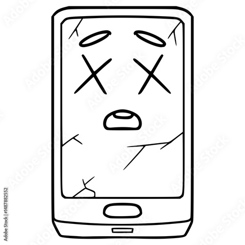 broken smartphone character illustration hand drawn outline vector