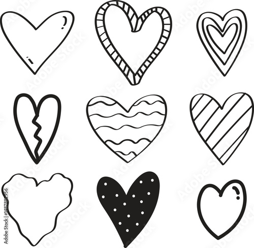 Hand drawn heart shaped scribble set