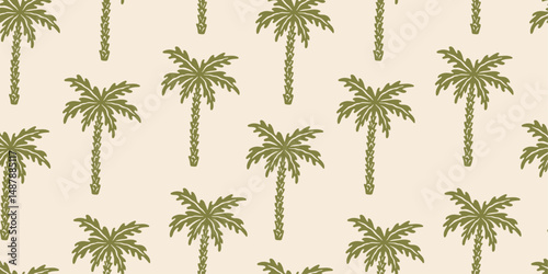 Hand-drawn abstract summer tropical pattern with palm trees