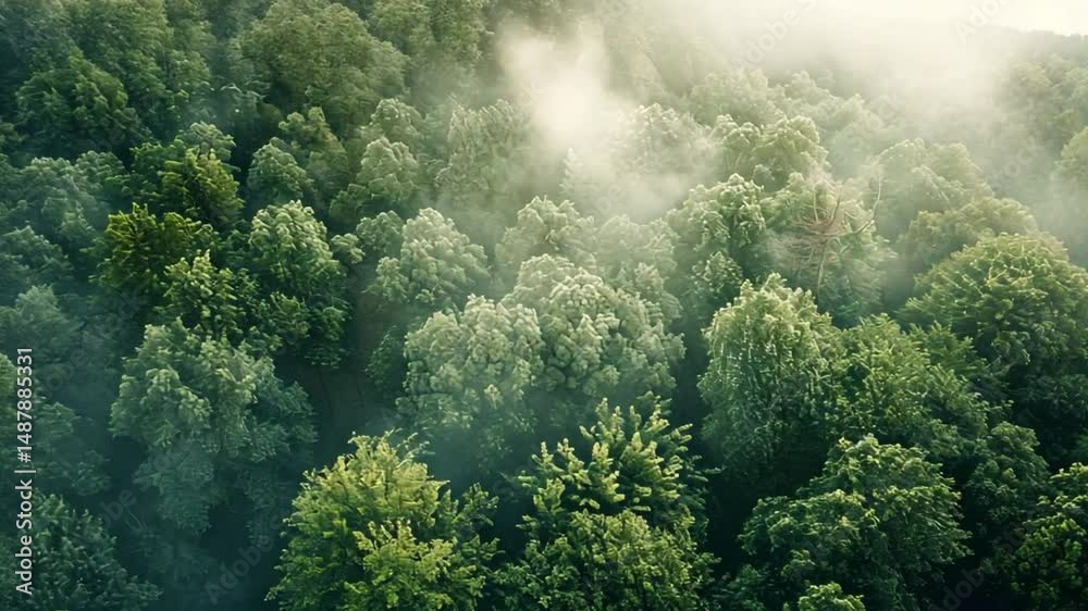 Aerial View of Lush Greenery Tranquil Forest Landscape with Mist, Dense Trees, and Vibrant Foliage Showcasing Natures Beauty and Serenity. Aerial View of Lush Greenery Tranquil Forest Landscape with Mist, Dense Trees, and Vibrant Foliage Showcasing Natures Beauty and Serenity.