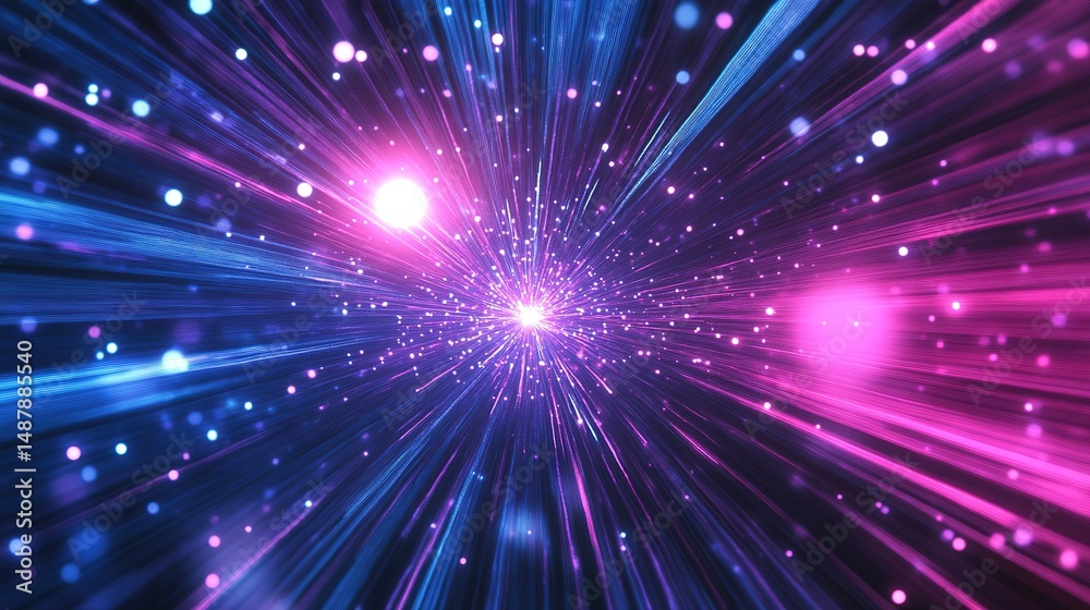 Naklejka premium Blue and pink colors featuring light streaks resembling fireworks bursting in the night sky, creating a magical effect.