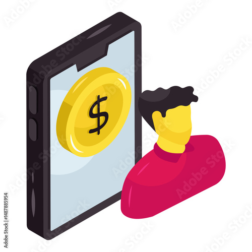 Dollar inside smartphone, icon of mobile money