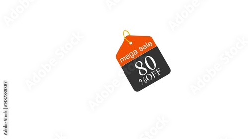 Sale tag banner hanging 4k animation 80% off or discount banner hd animation sale tag animation with alpha channels, and sale banner animation with space for text green screen