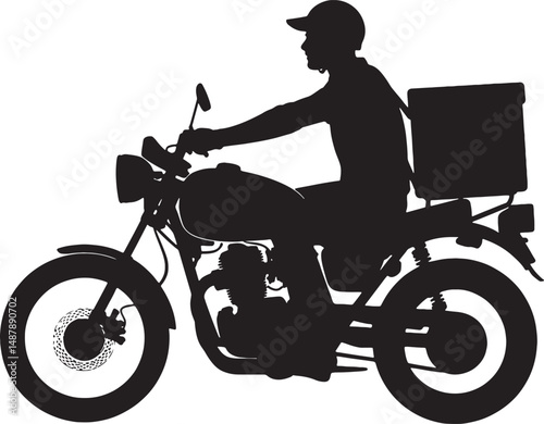 Motorcycle delivery driver silhouette side view