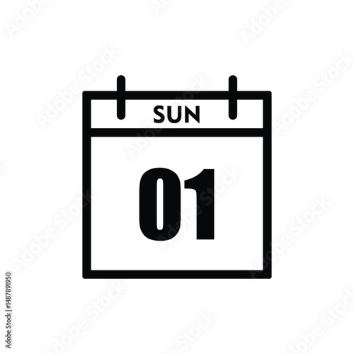 calender icon, 01 sunday icon with white background