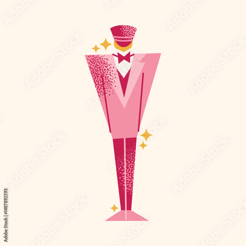 Collection hotel building facade, luggage, room keys, door handles, elevator, bellhop, 'Do Not Disturb' sign, service bell, and champagne glass. Flat cartoon style. Hospitality,  travel concept set