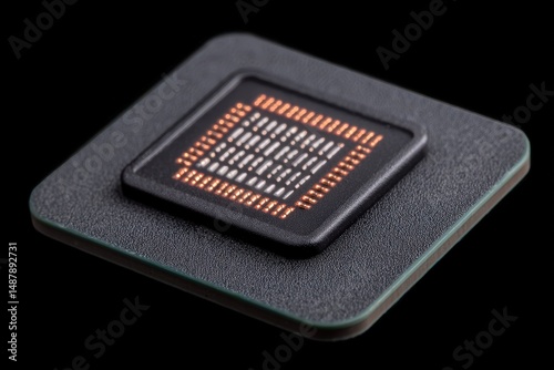 Detailed close-up view of a sophisticated microprocessor featuring intricate circuit designs and luminous contacts showcasing advanced technology and innovation in digital hardware