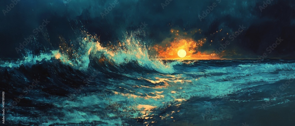 custom made wallpaper toronto digitalThe mood of the painting is serene and peaceful, as the sun sets over the ocean