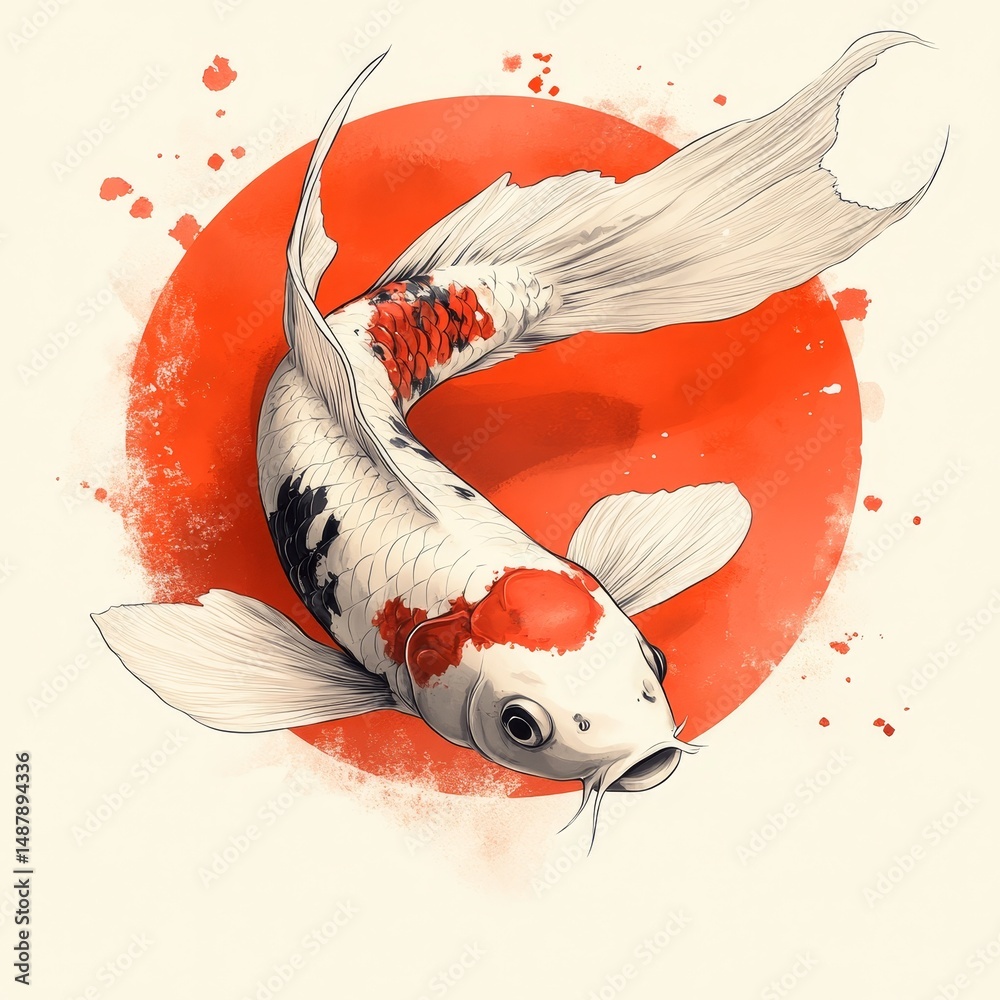 custom made wallpaper toronto digitalA drawing of a fish with red and white stripes on its body