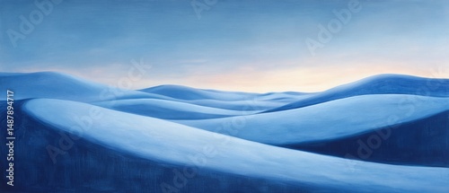 A painting of a snowy landscape with a blue sky