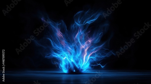 Dynamic Blue Flames Emanating from a Dark Surface with Ethereal Glow