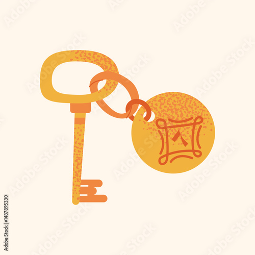 Collection hotel building facade, luggage, room keys, door handles, elevator, bellhop, 'Do Not Disturb' sign, service bell, and champagne glass. Flat cartoon style. Hospitality,  travel concept set