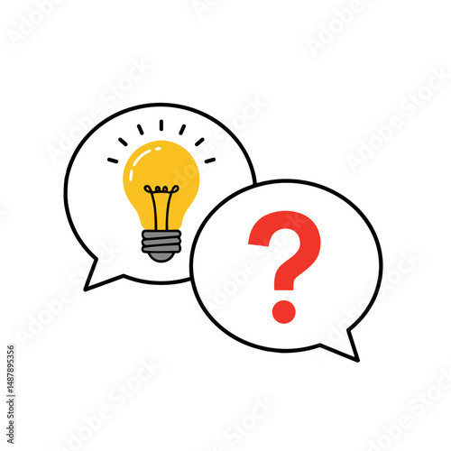 Light bulb and question mark in speech bubbles symbolizing ideas  