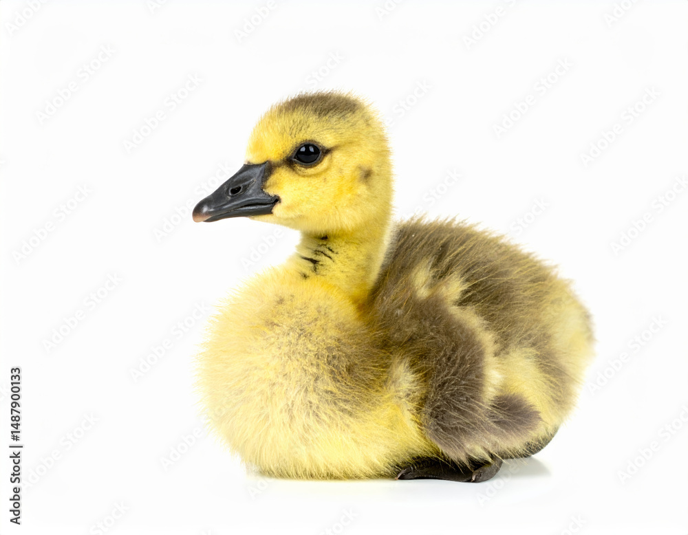 Obraz premium Cute Canada goose chick resting on white background