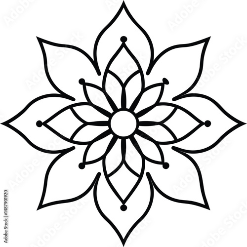 Minimal Vector Mandala with Mandolin Petal Shapes Vector Line art