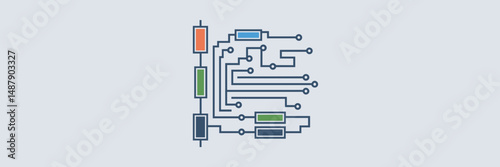 Vector sheet icon of a digital circuit with transistors, resistors, and capacitor – Ideal for electronics textbooks, tech tutorials, or engineering design kits
