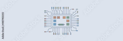 Vector icon of digital circuit with blue lines and electronic components – Suitable for tech presentations, electrical textbooks, or science visuals