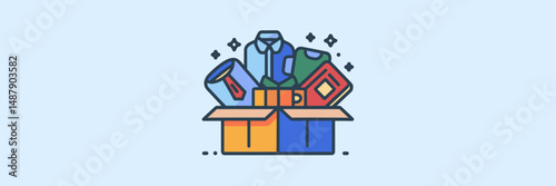 Gift box filled with Father’s Day presents including tie, shirt, mug, and book – Perfect for greeting cards, gift guides, or e-commerce pages