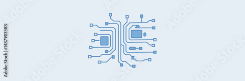 Vector icon of digital circuit lines forming connected schematic – Ideal for circuit board graphics, coding visuals, or science communication