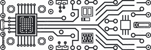 Vector sheet icon of circuit board with connected components – Perfect for software development materials, microchip branding, or electrical engineering design