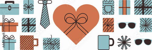 Father's Day gifts arranged in circle with heart center – Suitable for celebration marketing, dad gift collections, or event promotions
