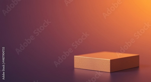 Bronze cube on a gradient background with warm tones in a studio setting