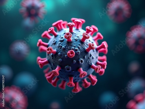 Pink spikes on blue virus surface