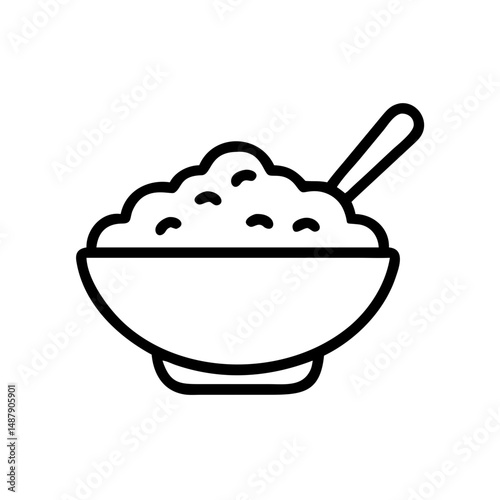 Bowl of porridge with spoon in minimalist design 