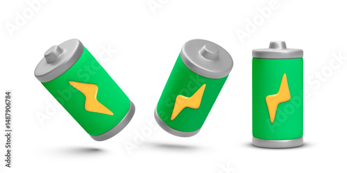 Wallpaper Mural Green Energy Batteries With Lightning Bolt Icons. 3D Power Cells Representing Eco Charging, Clean Electricity, and Renewable Technology Concepts. Vector Illustration. Torontodigital.ca