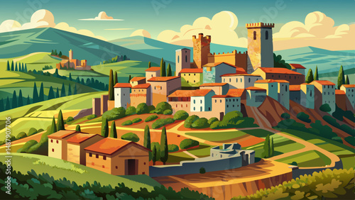 Monteriggioni medieval walled hilltop town, Siena, Tuscany, Italy