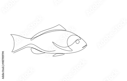 Red Snapper Fish one Continuous line drawing, threatened fish from the Atlantic Ocean
