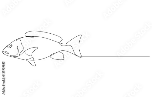 Red Snapper Fish one Continuous line drawing, threatened fish from the Atlantic Ocean
