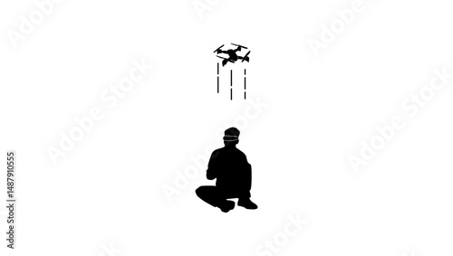 drone operator, black isolated silhouette