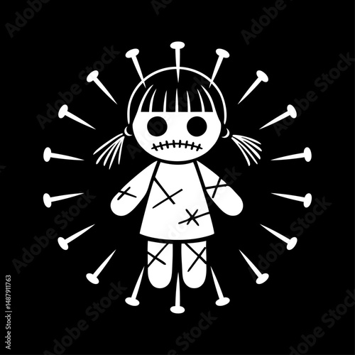 Voodoo doll logo vector illustration template black and white