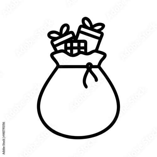 Bag of gifts with wrapped presents for festive occasions  