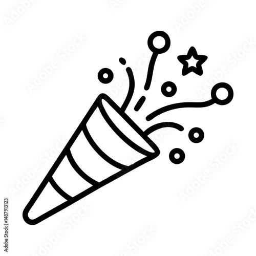 Party popper releasing confetti and stars in celebration concept of Holiday Vector Icons for Greeting Cards  