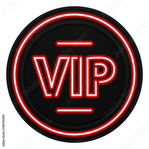 Red neon VIP sign on a black circular button