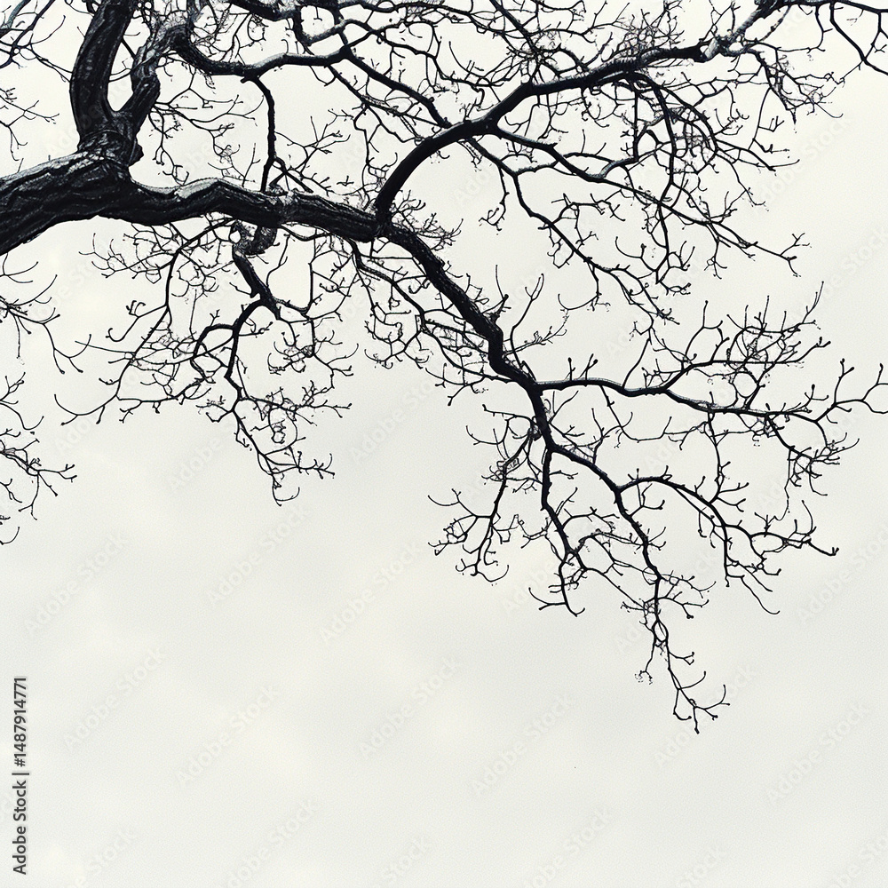 Obraz premium Dark Tree Branch on White Background