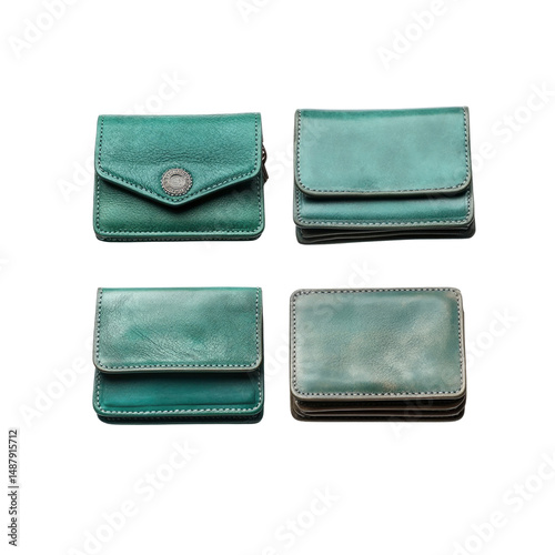 Set of Four Teal Leather Wallets Minimalist Fashion Accessories