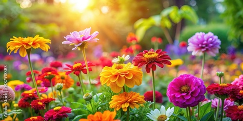 Vibrant flowers blooming in a garden, blooms, colorful flowers,  blooms