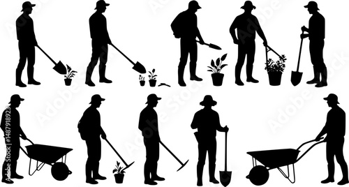Vector silhouette of gardener.
