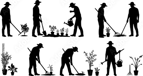 Vector silhouette of gardener.
