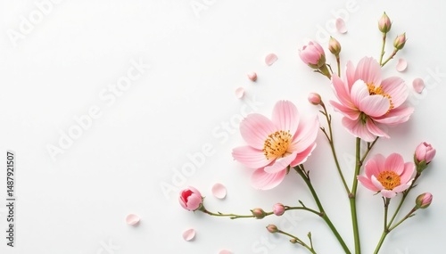 Delicate, minimalist floral sprigs on white background, vintage, flowers