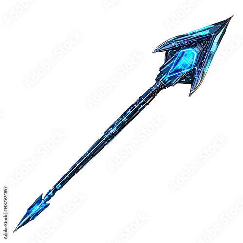 Futuristic Arrow with Digital Precision in Electric Blue and Black Isolated on Transparent Background