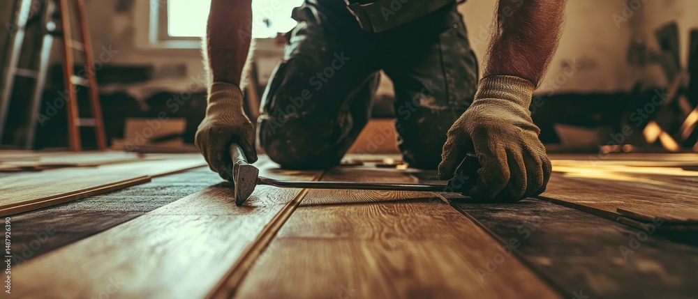 Hardwood floor installation by a professional worker